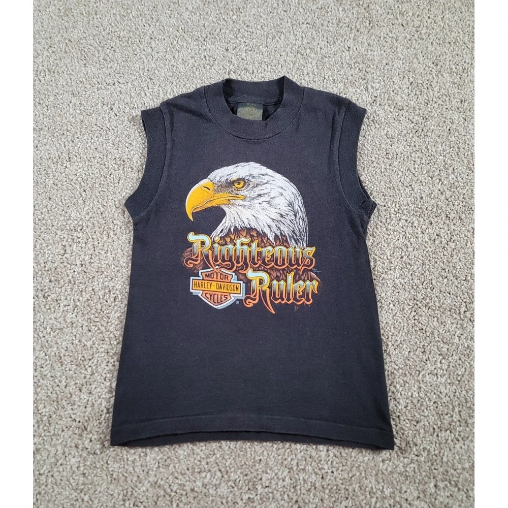 AMAZING 80s Harley Davidson Tank Top Shirt Kids Size 6-8 Biker 3D Emblem Trucker